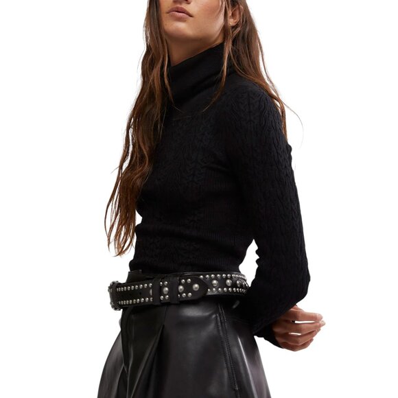 Free People Maddie Long Sleeve Turtleneck Shirt – Black | New - Picture 3 of 11